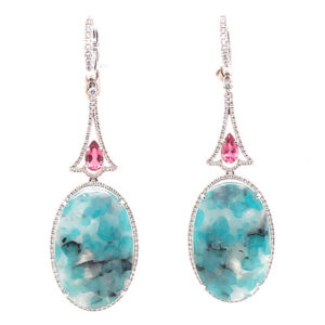 Paraiba Earrings With Pink Tourmalines and Diamonds in 18KWG