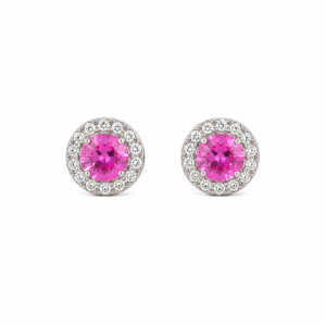 Pink Sapphire and Diamond Stud Earrings in 18K White Gold