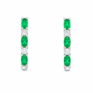 Diamond and Emerald Hoop Earrings in 14K White Gold