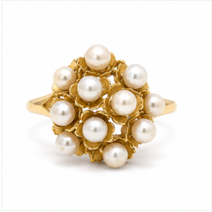 14K Yellow Gold Pearl Cluster Ring