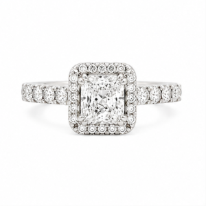0.88 CTW Radiant Cut Diamond Halo Ring in 18K White Gold