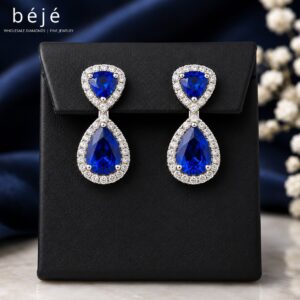 Discover Our Sapphire and Diamond Halo Drop Earrings - jewelry store in metairie - beje jewelry